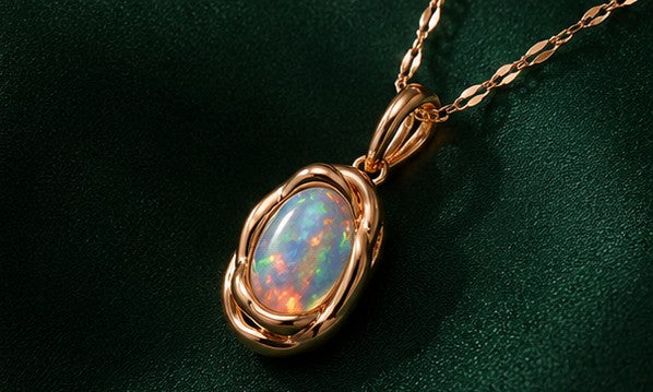 Natural Opal Rose Gold-Plated Necklace & Stud Earrings Set