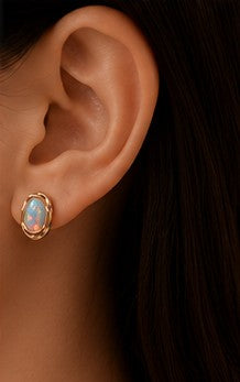 Natural Opal Rose Gold-Plated Necklace & Stud Earrings Set
