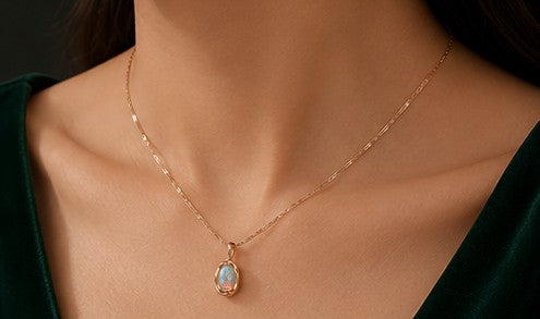 Natural Opal Rose Gold-Plated Necklace & Stud Earrings Set