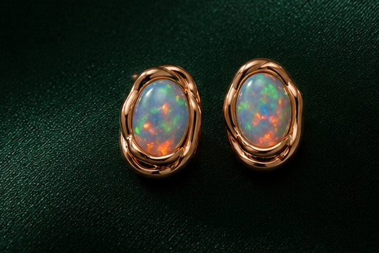 Natural Opal Rose Gold-Plated Necklace & Stud Earrings Set