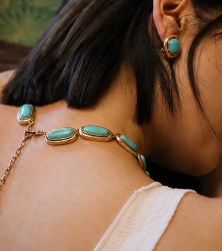 Close-up of turquoise silver-tone jewelry set