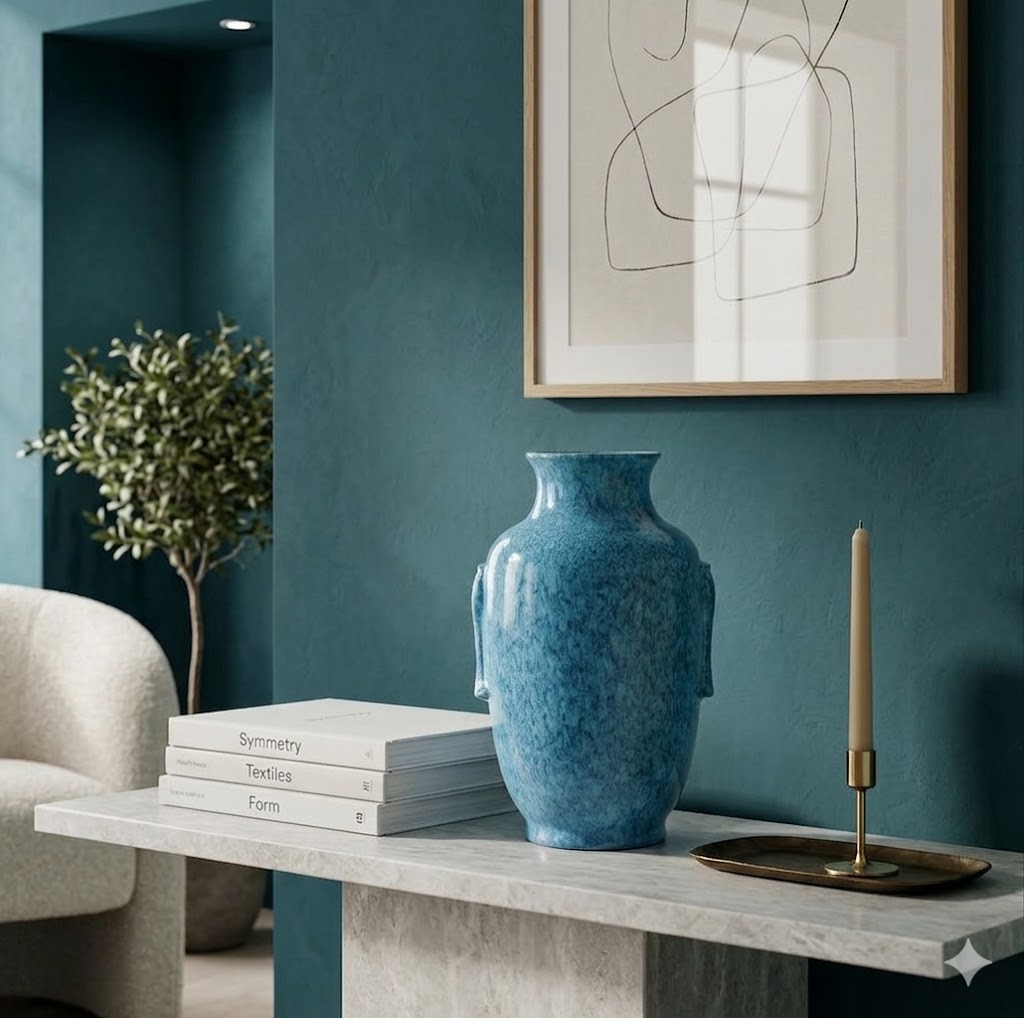 Blue decorative vase in a modern interior